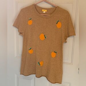 NWT J. Crew Camel Tan Cashmere Short Sleeve Sweater w Oranges 🍊